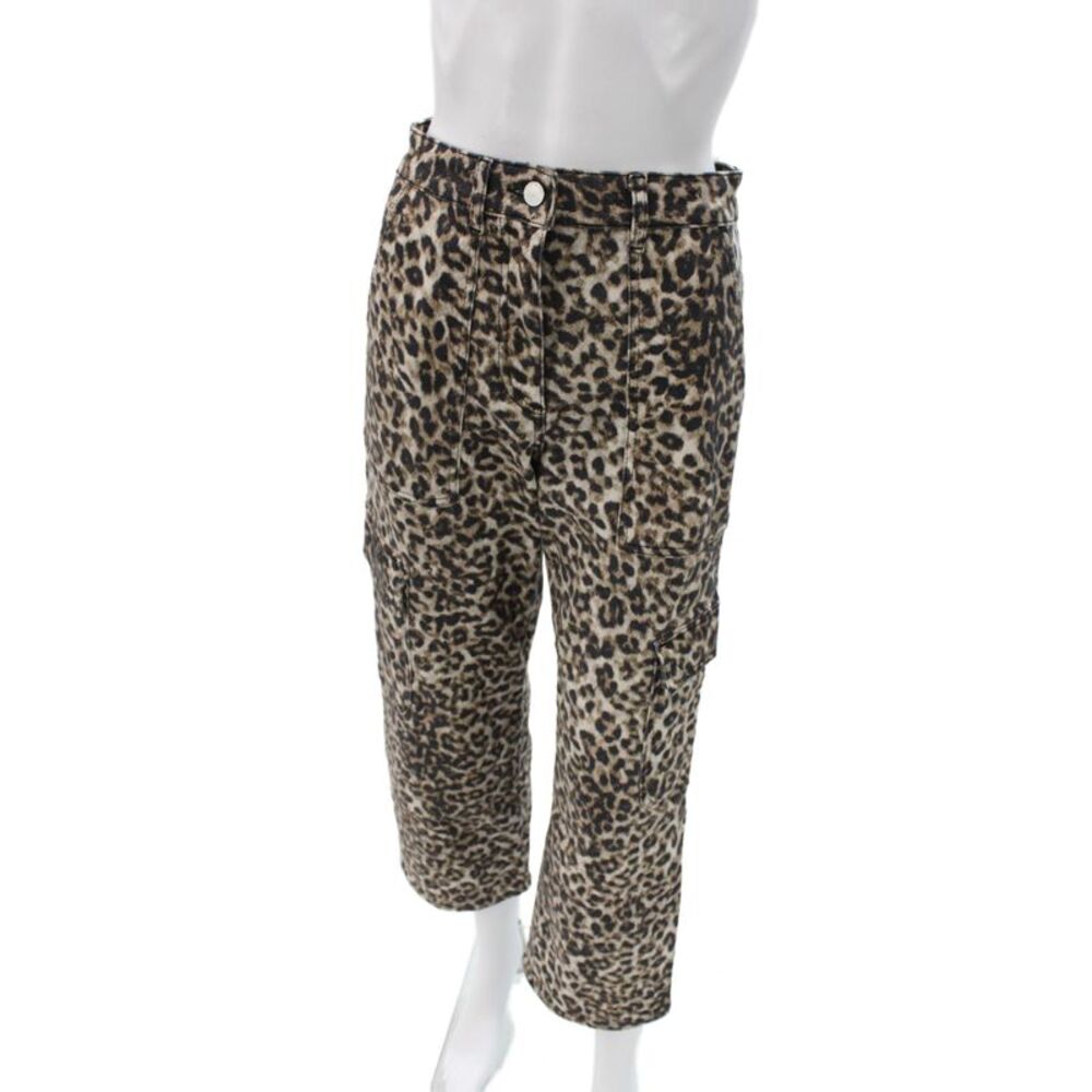 Mint Velvet Womens Cargo Cropped Pants Beige Animal Print Size 4